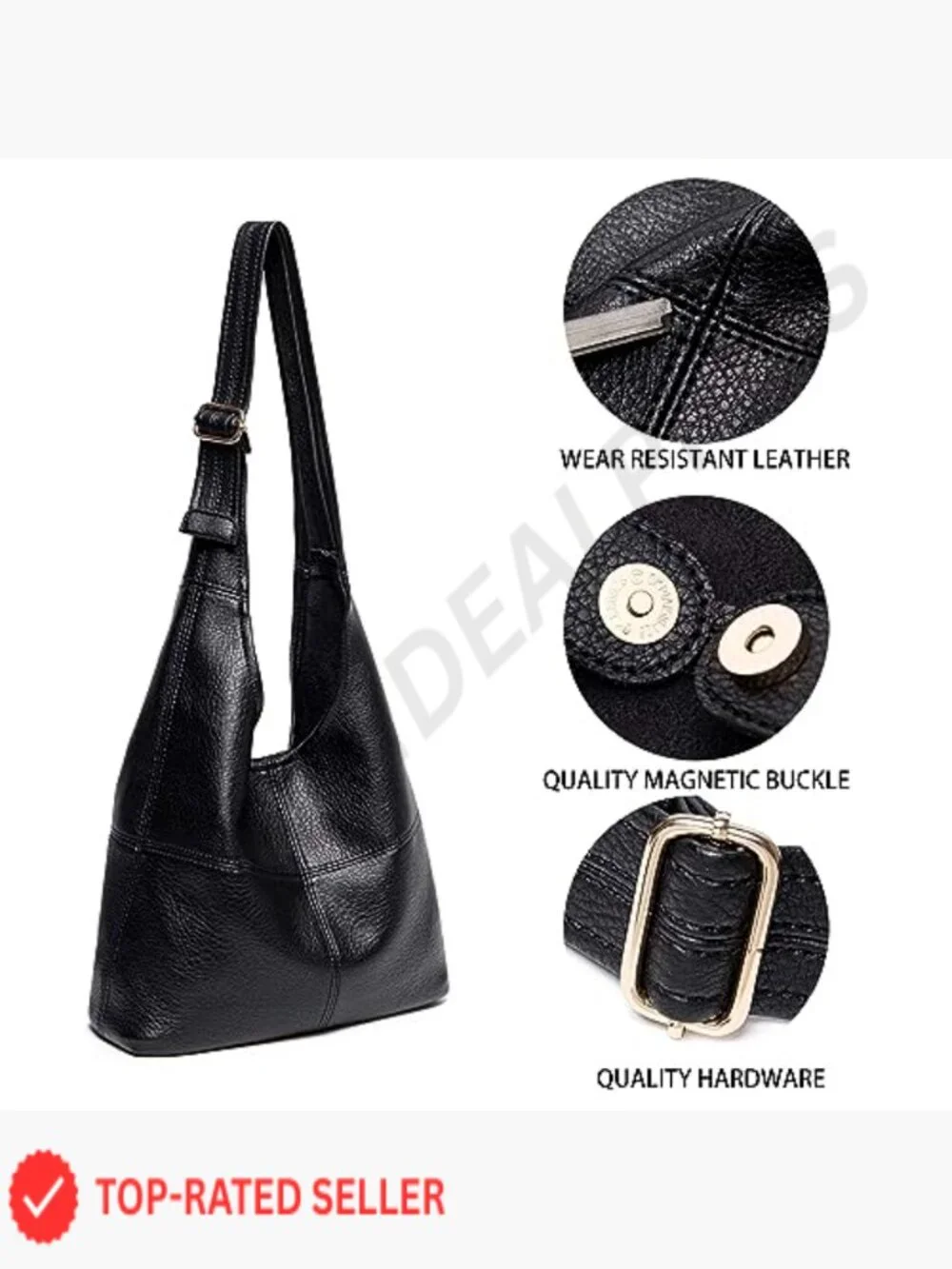 Ultra Soft Slouchy Hobo Bag Faux Leather Adjustable Strap Handbag Magnetic
